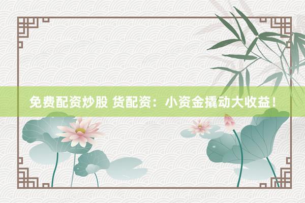 免费配资炒股 货配资：小资金撬动大收益！