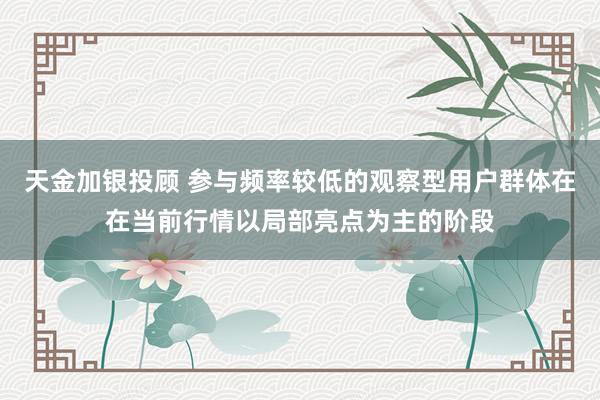 天金加银投顾 参与频率较低的观察型用户群体在在当前行情以局部亮点为主的阶段