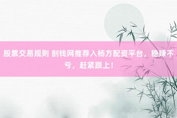 股票交易规则 剖钱网推荐入杨方配资平台，稳赚不亏，赶紧跟上！
